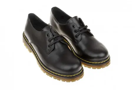 Zapato Militar mujer Negro Granate en Piel con Cordones Brans 127