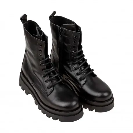 Bota Militar Plataforma en Piel con Cremallera - Brans 13618