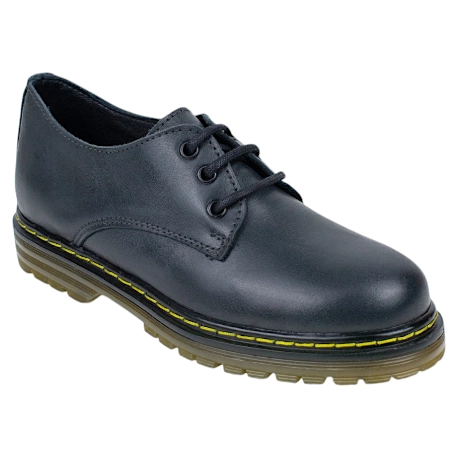 Zapato Militar mujer Negro Granate en Piel con Cordones Brans 127