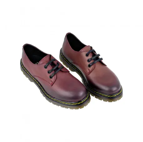 Zapato Militar mujer Negro Granate en Piel con Cordones Brans 127