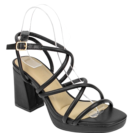 Sandalias de Fiesta Negras con Tacón de Bloque y Tiras Finas - Buonarotti A-3257