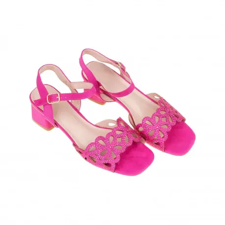 Sandalias de Tacón Bajo Elegantes Antelina Motivo Flores Buonarotti LA-1DB-1620