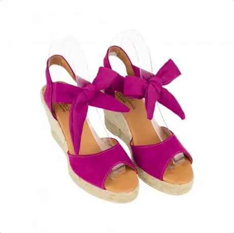 Sandalias Esparto Cuña Alta Fucsia Negro Lazo Empeine Carmen Garcia 197D7 ETAN