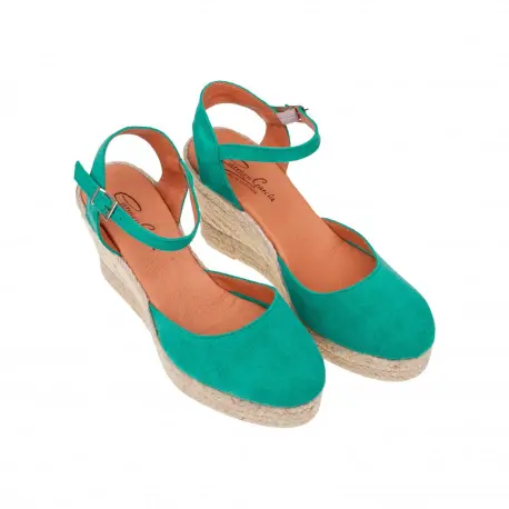 Alpargatas de Piel con Cuña Alta de Esparto y Pulsera al Tobillo - Carmen García 53D7