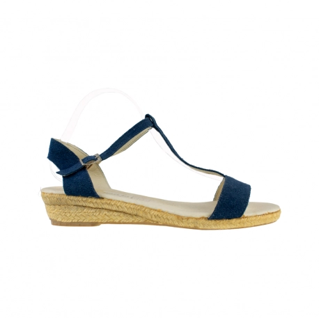 Sandalia Esparto Mujer Azul con Tiras de Serraje Carmen García Talla 41