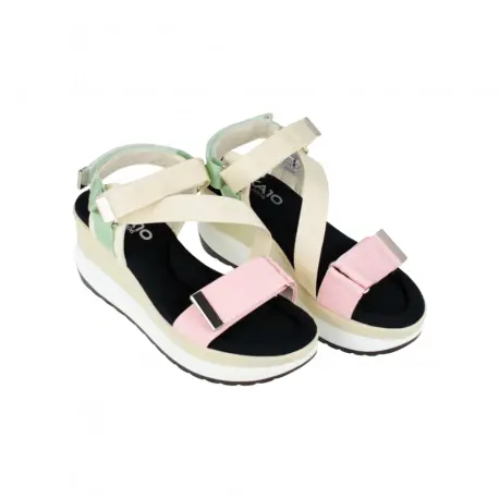 Sandalias de Mujer Multicolor y Negro Tela Tira Cruzada CHK10 ROCO 02