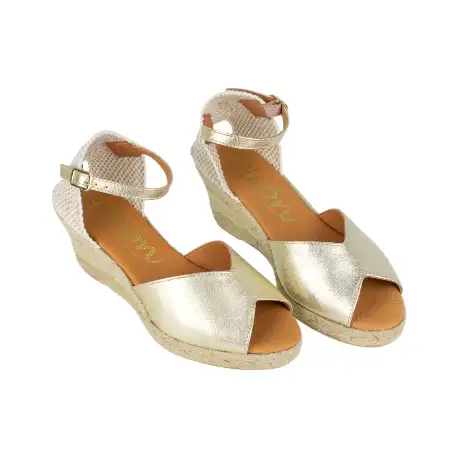 Alpargatas Cuña Media Doradas en Piel - Picon 27645