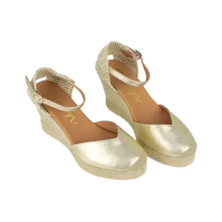 Cuña de Esparto Mujer Verano Dorado y Blanco Piel 7 Cuerdas Doble Plataforma Pulsera Picon 18280-B