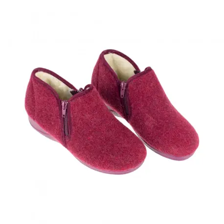 Zapatillas de casa bota mujer invierno con cuña y Doble Cremallera Granate Doctor Cutillas 21660