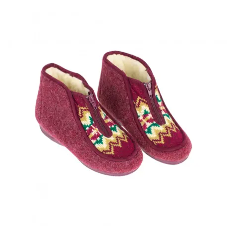 Zapatillas de Casa Bota de Mujer Invierno Granate con Cremallera Central Forro Lana Oveja Plantilla Extraible Doctor Cutillas 21674