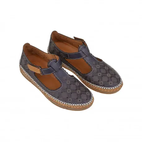 Sandalia Mujer Azul Marrón en Piel Plana Cerrada Flexpies F215