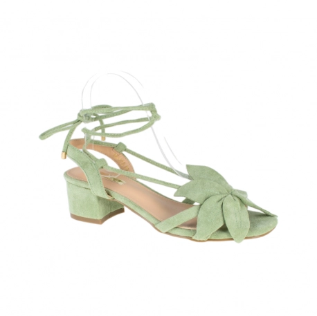 Sandalia Ante Tacón Bajo Flor Atada al Tobillo Lala 1A-1659