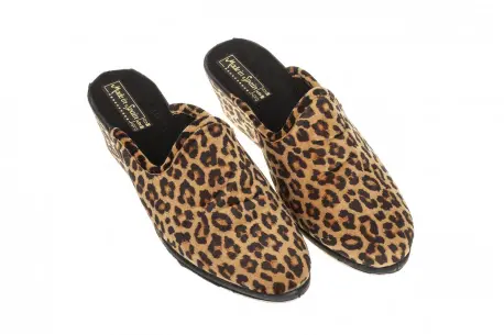 Zapatilla de Casa Mujer Invierno Abierta Cuña Estampado Leopardo Terciopelo Made in Spain 4304