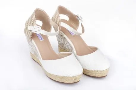 Cuñas Altas Esparto Blancas Mujer Mandarina LETICIA