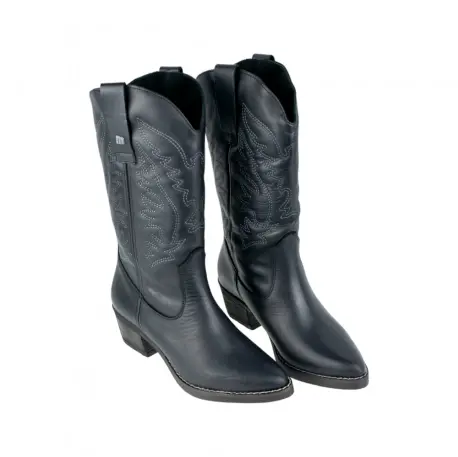 Botas Cowboy Negras de Piel Repujada con Tacón de 5.5cm - Mustang 58964