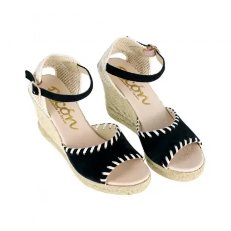 Sandalia Cuña de Esparto Negro y Marrón en Seraje Picón 56386