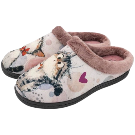 Zapatilla Descalza Casa Plana Mujer Gatito Rosa Plumaflex 12213