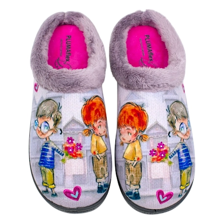 Zapatilla Casa Mujer Invierno Abierta Enamorados Plumaflex 12213