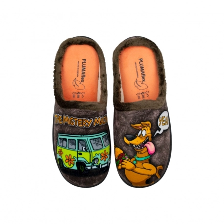 Zapatilla Para Hombre Invierno Descalza Marron Estampado Scooby Plumaflex 12229