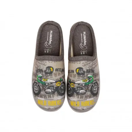 Pantuflas de Hombre Verano Abiertas Gris Estampado Moto Plumaflex 12340 4 Pantuflas de Hombre Verano Abiertas Gris Estampado Moto Plumaflex 12340 - Imagen 4