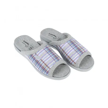 Pantufla Mujer Verano Abierta Rayas Plumaflex 12405 Azul