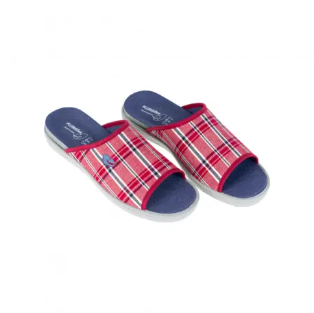 Zapatillas de Casa para Hombre Verano Abierta en la Punta Estampado a Cuadros Plantilla Extraíble Plumaflex 12443