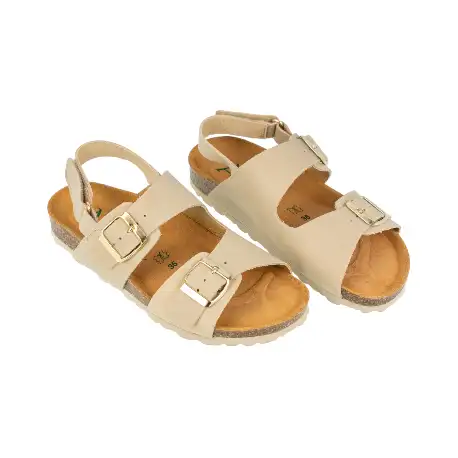 Sandalia Corcho de Mujer Beis Marron Chocolate Negro Taupe Doble Hebilla con Tira Autenti 10888