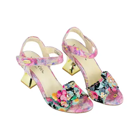 Sandalia Laura Vita de Tacón Alto Geometrico Piel Estampada Flores HACSIO 06