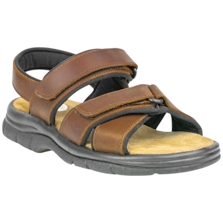 Sandalias Hombre en Piel Marron y Cierre Velcro - Panama 524