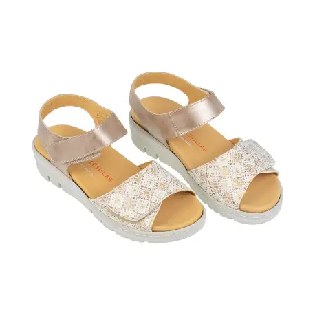 Sandalias Cómoda de Cuña Azul Marino y Beis Cierre Contacto Plantilla Extraible 36140