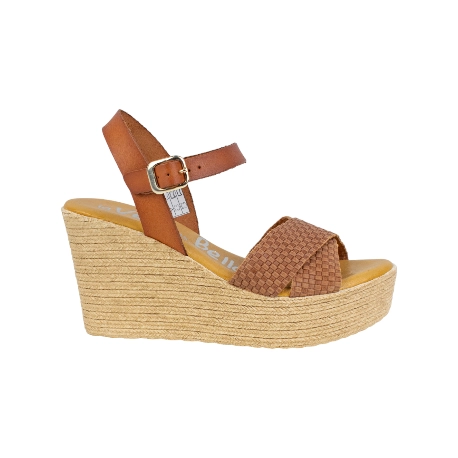 Sandalia Piel Marron y Beis Cuña Cruzada Plantilla Gel La Vida Es Bella 4738