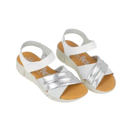 Sandalia Piel Tubular Blanco-Plata y Cuero- Platino Cruzada Plantilla Gel La Vida Es Bella 4743