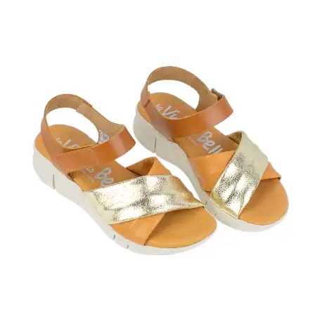 Sandalia Piel Tubular Blanco-Plata y Cuero- Platino Cruzada Plantilla Gel La Vida Es Bella 4743