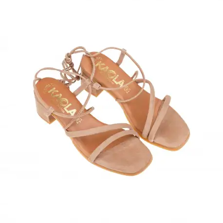 Sandalia Tacón Cordón Tobillo (Platino/Beis/Negro) - Kaola 979