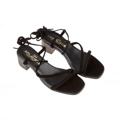 Sandalia Tacón Cordón Tobillo (Platino/Beis/Negro) - Kaola 979