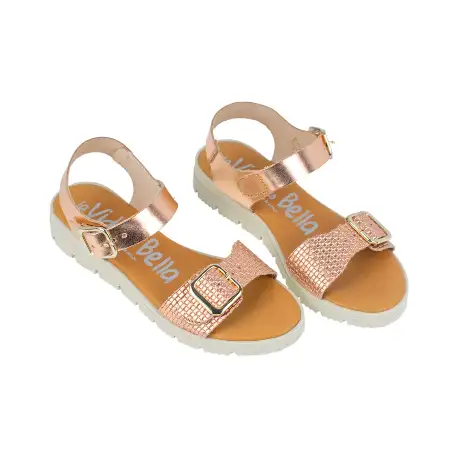 Sandalias Planas Piel Metalizada Plantilla Gel La Vida Es Bella 4744