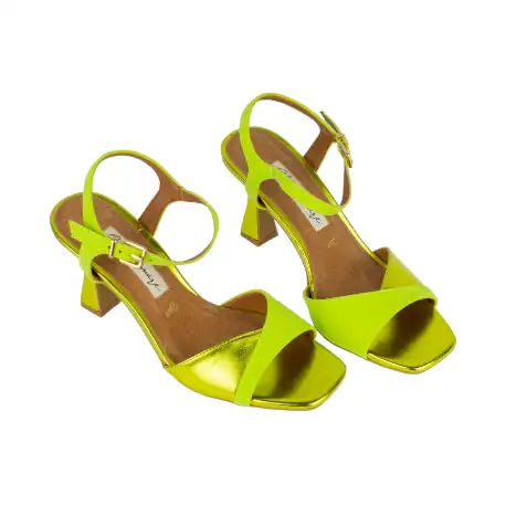 Sandalias de Vestir Mujer Verano Verde Antelina y Metalizado Plantilla Piel Maria Mare 68439