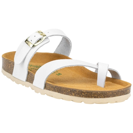 Sandalias Bio Planas de Piel Blanca con Diseño de Dedo para Mujer - Autenti 3572