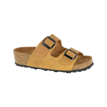 Sandalias Bio de Piel para Mujer con Doble Hebilla y Cuña de Corcho - Suver 130015