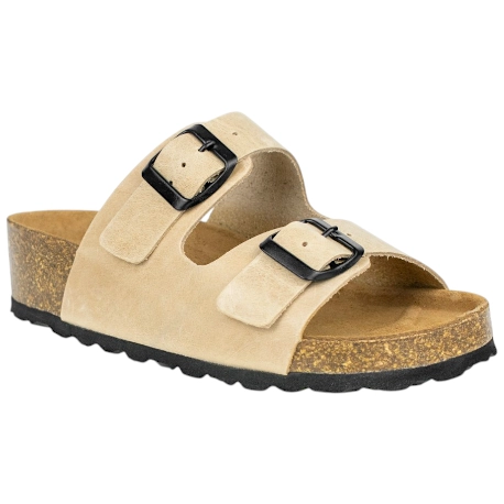 Sandalias Bio de Piel para Mujer con Doble Hebilla y Cuña de Corcho - Suver 130015