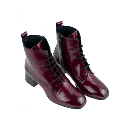 Botines Elegantes Mujer Beis Granate Negro Charol Piel Cordón Cremallera Wikers E-127