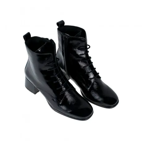 Botines Elegantes Mujer Beis Granate Negro Charol Piel Cordón Cremallera Wikers E-127