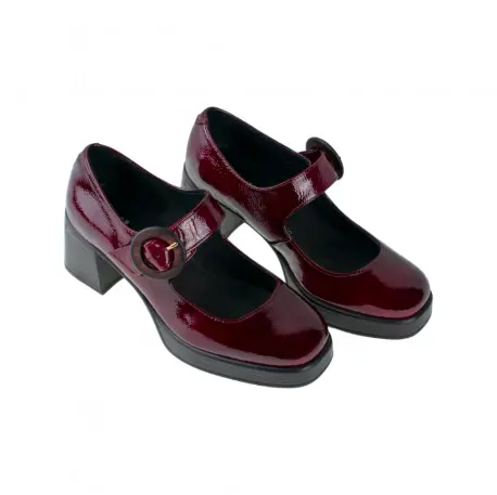 Zapatos Mary Jane de Piel Charol con Plataforma y Tacón de Bloque - Wikers E-139
