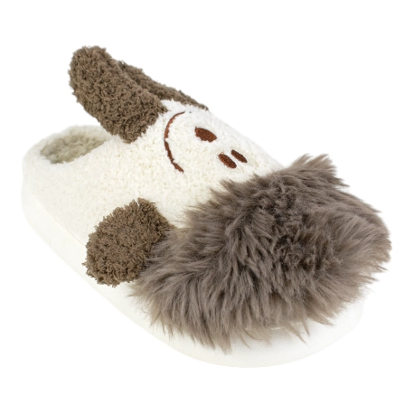 Pantuflas de Mujer y niña Invierno Abiertas Beis Dibujo Perro D006cehdjxt