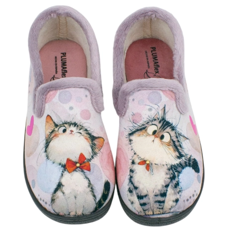 Zapatilla Cerrada Plana Gatito Plumaflex 12215 Rosa