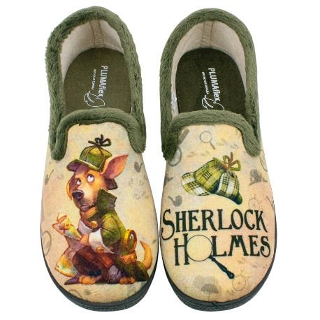 Zapatilla Casa Plumaflex Plana Cerrada Verde Holmes 12228