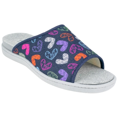 Zapatilla Plumaflex Descalza Plana Azul Marino Pinki Corazones 12406
