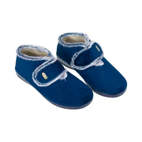 Zapatillas de Casa Bota Mujer Invierno Azul y Negro con Velcro Relax 395