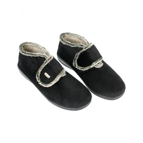 Zapatillas de Casa Bota Mujer Invierno Azul y Negro con Velcro Relax 395